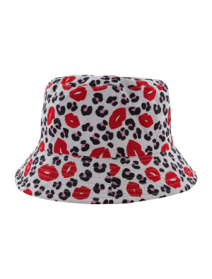 Fischerhut wendbar Lippen- und Leoprint schwarz/weiß/rot one size