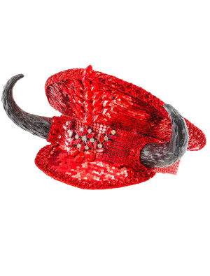 Kappe Pailletten mit Hörnern rot/schwarz one size
