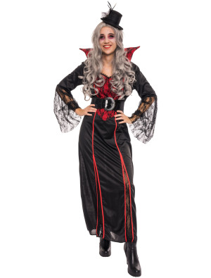 Vampir Kostüm für Damen | Kleid Vampir mit Stehkragen Rot | Halloween Kostüm | Deiters