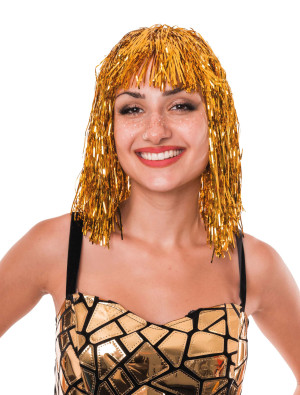 Perücke Lametta mit Pony gold