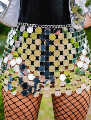 Minirock Festival mit Pailletten Damen silber one size