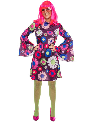 Kleid Flower Power Floral Damen lila 2XL