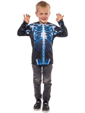 T-Shirt Kinder Skelett langarm schwarz M
