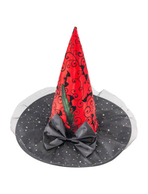 Hexenhut Fledermaus mit Schleife schwarz/rot one size