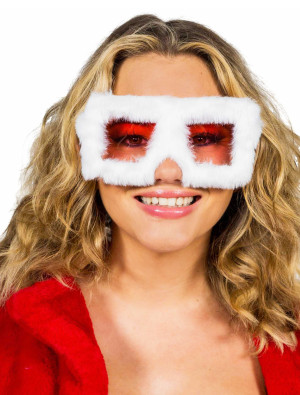 Plüschbrille eckig weiß