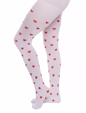 Strumpfhose mit Herzchen Print weiß/rot one size