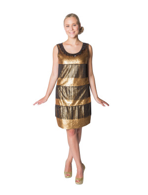 Kleid Charleston mit Fransen gold/schwarz 42