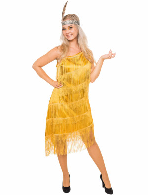 Kleid Charleston mit Fransen Damen gold L