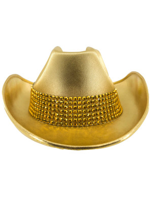 Cowboyhut mit Strasssteinen gold 59