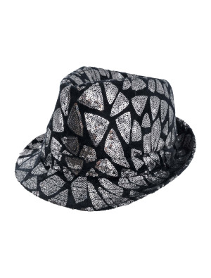 Hut Fedora Pailletten schwarz/silber one size