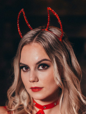 Haarreif Teufelshörner mit Strass rot