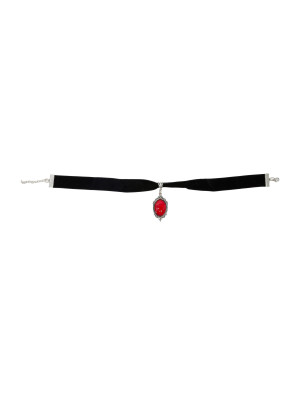 Choker Samt mit Amulett Damen schwarz/rot