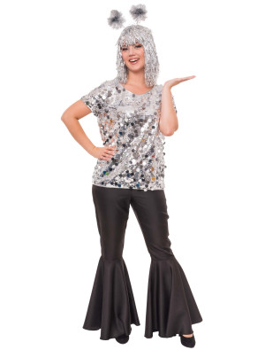 T-Shirt Pailletten Damen silber L/XL