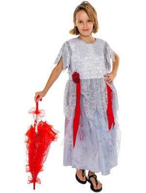 Zombie Kostüm für Mädchen | Kleid Zombiebraut Kinder Grau | Halloween Kostüm | Deiters