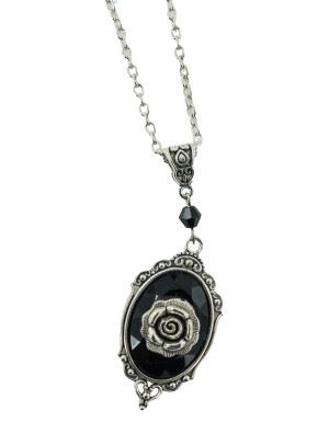 Halskette Rose silber/schwarz