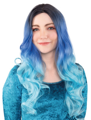 Perücke Langhaar Balayage schwarz/türkis