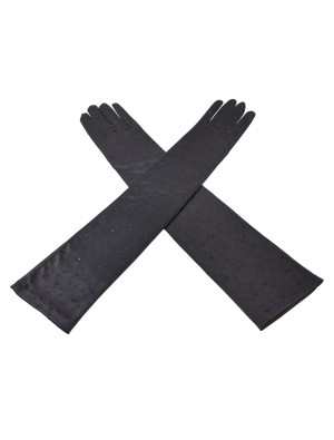 Handschuhe Satin mit Strass 50cm schwarz