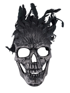 Maske Totenkopf mit Federn grau