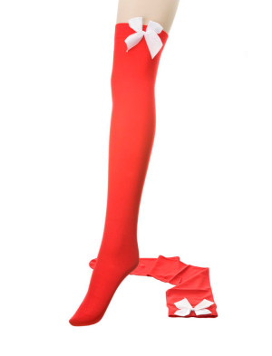 Overknee Strümpfe mit Schleife Damen rot/weiß one size
