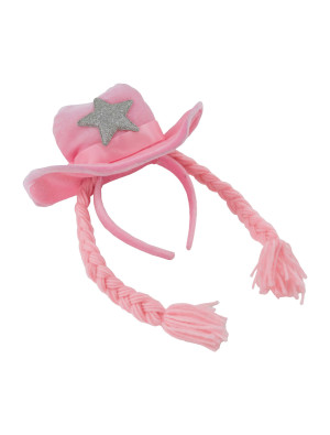 Haarreif Cowboyhut mit Zöpfen rosa