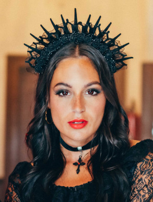 Haarreif Gothic mit Tüll und Blumen schwarz