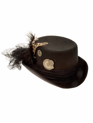 Hut Steampunk mit Federn schwarz
