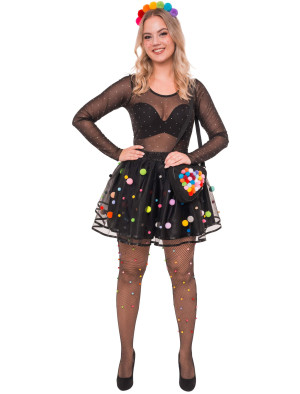 Tüllrock mit Pompoms Damen bunt one size