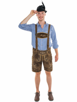 Lederhose kurz mit Hirsch, Herren, Braun | Trachtenmode für Oktoberfest | Deiters