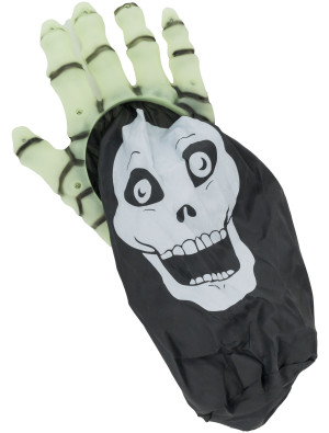 Halloweenhand mit Beutel Totenkopf grün/orange