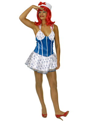 Kleid Matrosin sexy 2-tlg. Damen blau/weiß 40/42