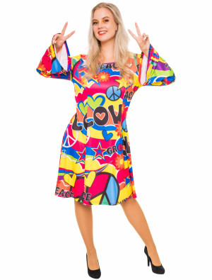 Kleid Hippie Damen bunt M