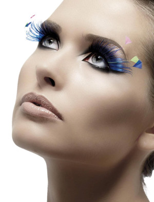 Wimpern mit Federn bunt