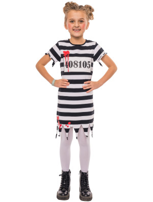 Sträfling Kostüm für Mädchen | Kleid Gefangene mit Blut Kinder Schwarz | Halloween Kostüm | Deiters
