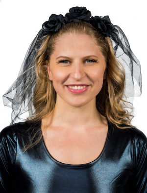 Haarreif Brautschleier mit 3 Rosen schwarz