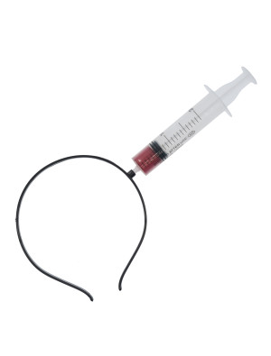 Haarreif Spritze mit Blut im Kopf schwarz/grau