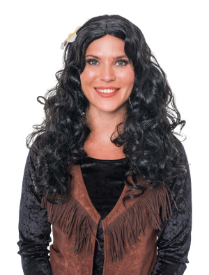Perücke Langhaar lockig mit Blüte schwarz | Kostümzubehör & Accessoires für Karneval & Halloween | Deiters