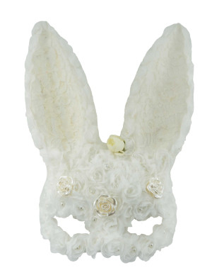 Maske Bunny mit Blumen und Spitze weiß