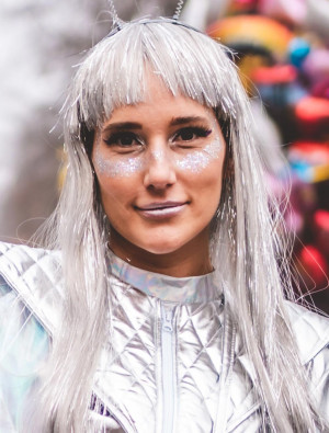 Perücke Space lang glatt Pony silber one size