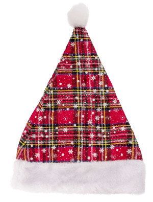 Weihnachtsmütze kariert mit Bommel Kinder rot/grün one size