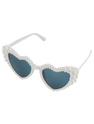Brille Herz mit Perlen weiß