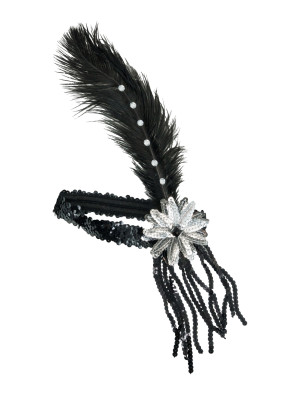 Stirnband Pailletten mit Blume schwarz