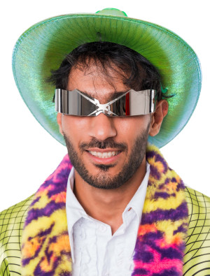 Brille futuristisch mit Spiegelglas schwarz/silber