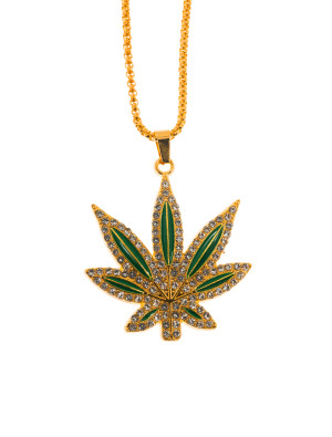 Halskette Cannabis mit Strass grün/gold