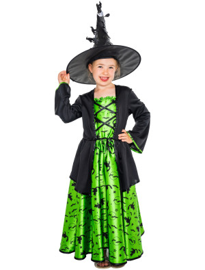 Hexen Kostüm für Mädchen | Kleid Hexe Kinder schwarz/grün | Halloween Kostüm | Deiters