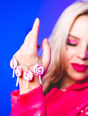 Armband Candy Lolli pink/weiß