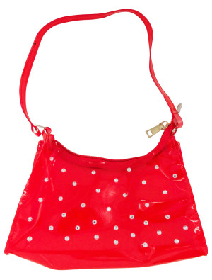 Tasche mit Kristallen durchsichtig rot