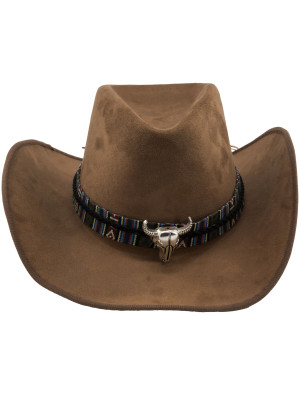Cowboyhut mit Bullenkopf braun one size