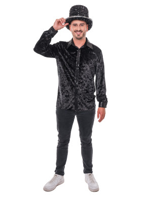Samthemd mit Pailletten schwarz 4XL/5XL