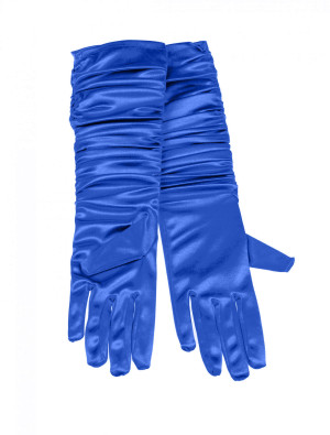 Handschuhe Satin gerafft 40cm Damen blau one size