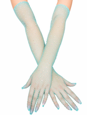 Netzhandschuhe mit Strasssteinen türkis one size